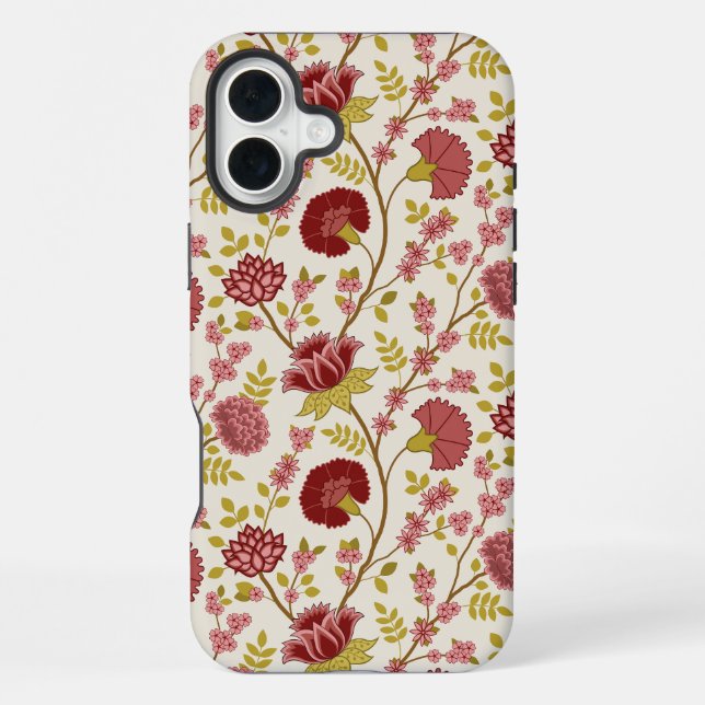 Jacobean Floral Pattern Reds Pinks Gold Cream iPhone Case (Back)