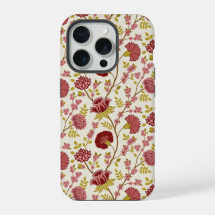 Jacobean Floral Pattern Reds Pinks Gold Cream iPhone 15 Pro Case