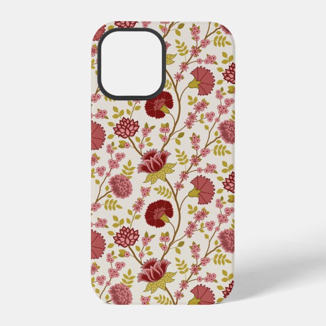 Jacobean Floral Pattern Reds Pinks Gold Cream iPhone Case (Back)