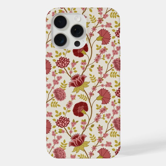 Jacobean Floral Pattern Reds Pinks Gold Cream iPhone Case (Back)