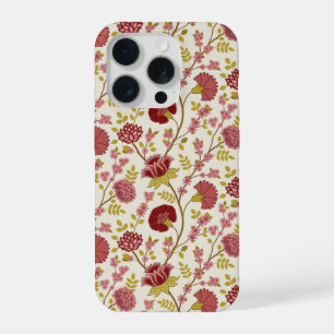 Jacobean Floral Pattern Reds Pinks Gold Cream iPhone 15 Pro Case