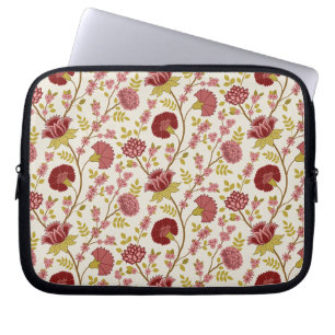 Jacobean Floral Pattern Reds Pinks Gold Cream Laptop Sleeve