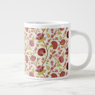 Jacobean Floral Pattern Reds Pinks Gold Cream Large Coffee Mug