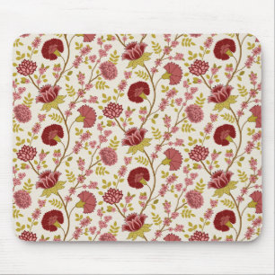 Jacobean Floral Pattern Reds Pinks Gold Cream Mouse Mat