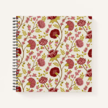Jacobean Floral Pattern Reds Pinks Gold Cream