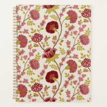 Jacobean Floral Pattern Reds Pinks Gold Cream