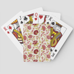 Jacobean Floral Pattern Reds Pinks Gold Cream Playing Cards