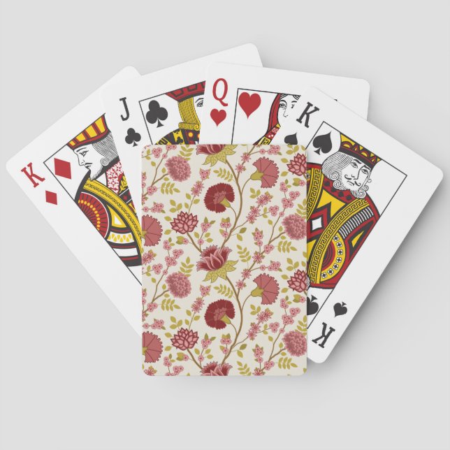Jacobean Floral Pattern Reds Pinks Gold Cream Playing Cards (Back)