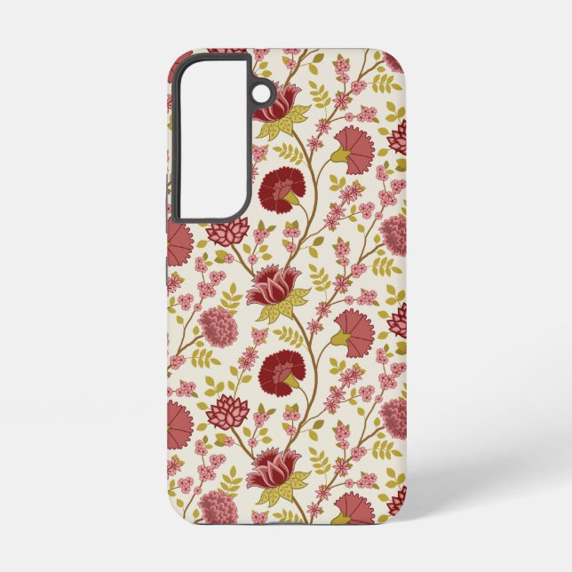 Jacobean Floral Pattern Reds Pinks Gold Cream Samsung Galaxy S22 Case (Back)