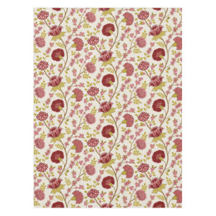 Jacobean Floral Pattern Reds Pinks Gold Cream Tablecloth