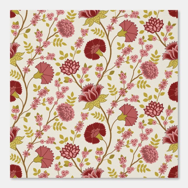 Jacobean Floral Pattern Reds Pinks Gold Cream Wallpaper (Front)