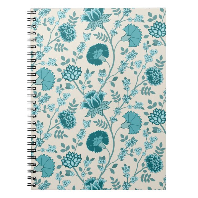 Jacobean Floral Pattern Teals on Cream Notebook (Front)