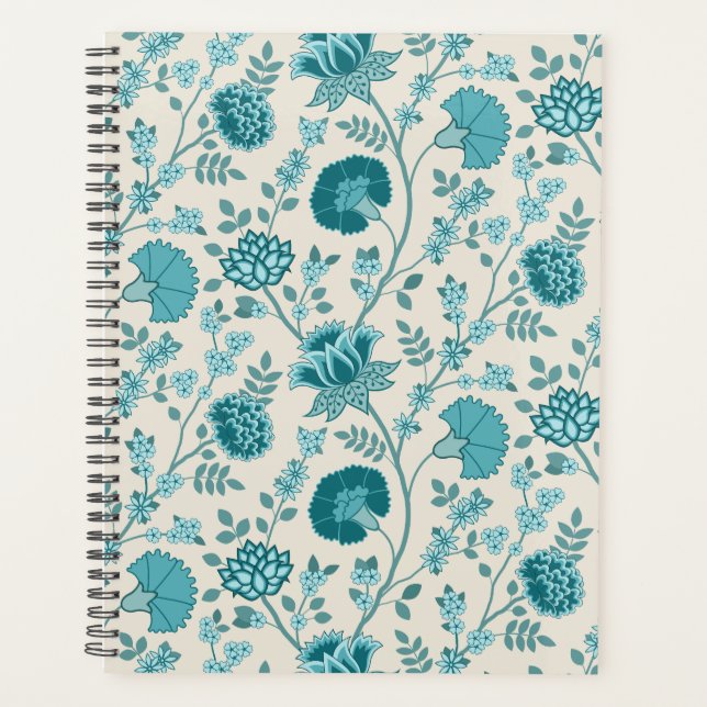 Jacobean Floral Pattern Teals on Cream Planner (Front)