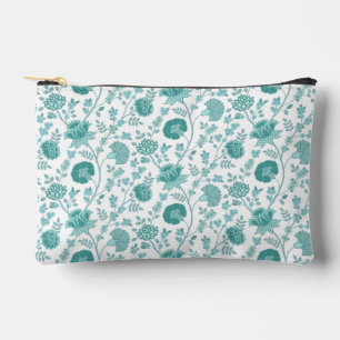 Jacobean Floral Pattern Teals on White Accessory Pouch