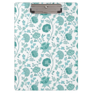 Jacobean Floral Pattern Teals on White Clipboard