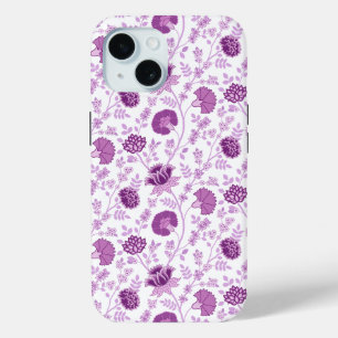 Jacobean Floral Repeat Pattern Pinks on White iPhone 15 Case