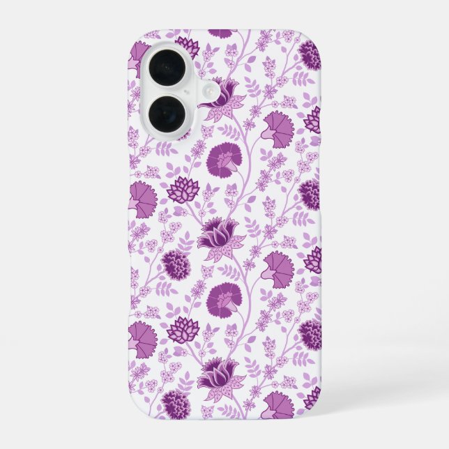 Jacobean Floral Repeat Pattern Pinks on White iPhone 16 Case (Back)