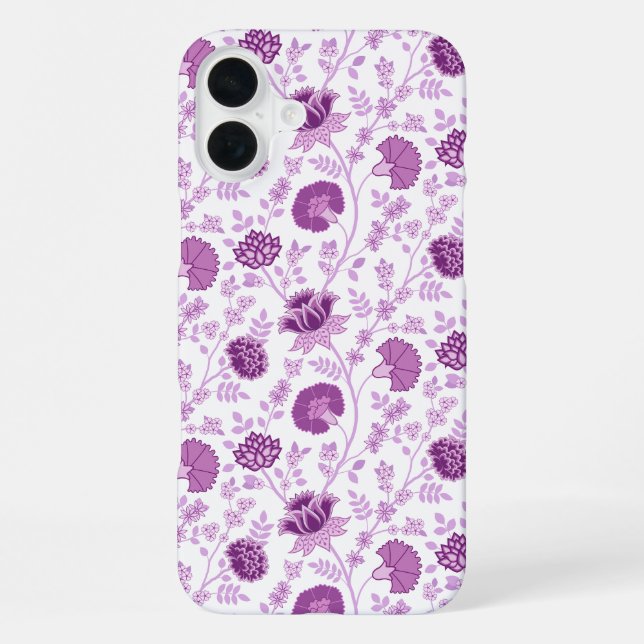 Jacobean Floral Repeat Pattern Pinks on White iPhone Case (Back)