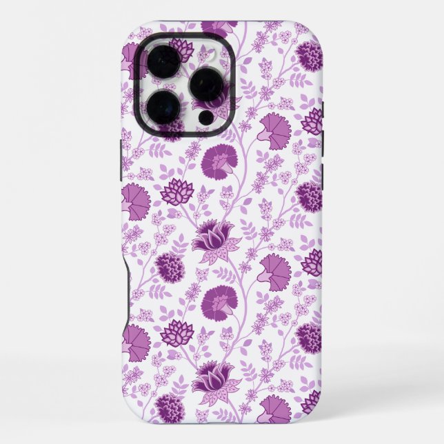 Jacobean Floral Repeat Pattern Pinks on White iPhone Case (Back)