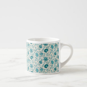 Jacobean Floral Repeat Pattern Teals on Cream Espresso Cup