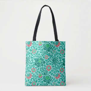 Jacobean Floral, Turquoise, Aqua & Coral Tote Bag