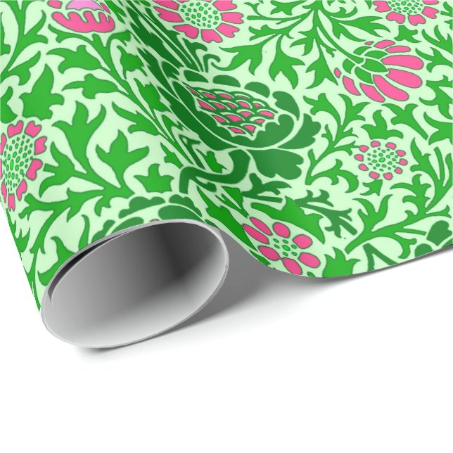 Jacobean Floral Wallpaper, Emerald and Lime Green Wrapping Paper (Roll Corner)