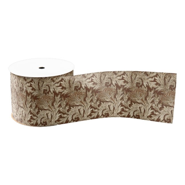 Jacobean Flower Damask, Brown and Taupe Tan Grosgrain Ribbon (Spool)