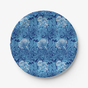 Jacobean Flower Damask, Cobalt and Light Blue Paper Plate