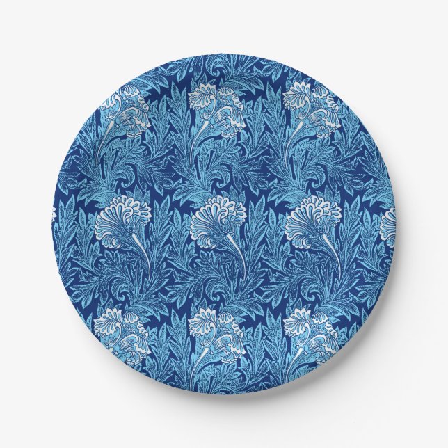 Jacobean Flower Damask, Cobalt and Light Blue Paper Plate (Front)