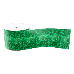 Jacobean Flower Damask, Emerald and Lime Green Grosgrain Ribbon