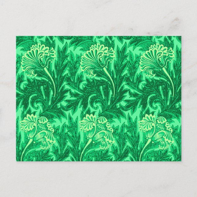 Jacobean Flower Damask, Emerald and Lime Green Postcard (Front)