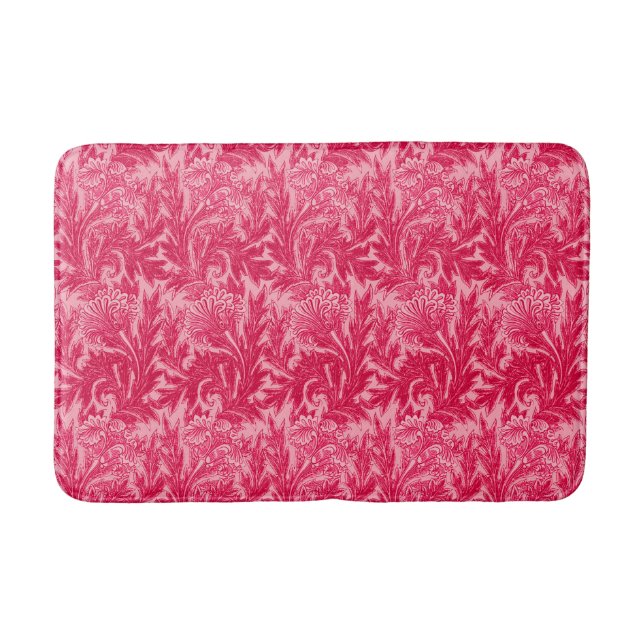 Jacobean Flower Damask, Fuchsia and Light Pink Bath Mat (Front)