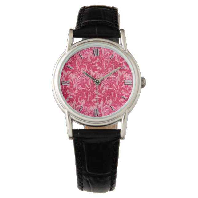 Jacobean Flower Damask, Fuchsia and Light Pink Watch (Front)
