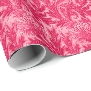 Jacobean Flower Damask, Fuchsia and Light Pink Wrapping Paper