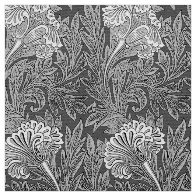 Jacobean Flower Damask, Grey / Grey and White Fabric (Swatch)