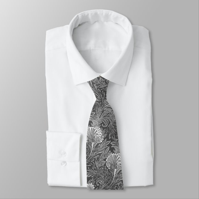 Jacobean Flower Damask, Grey / Grey and White Tie (Tied)
