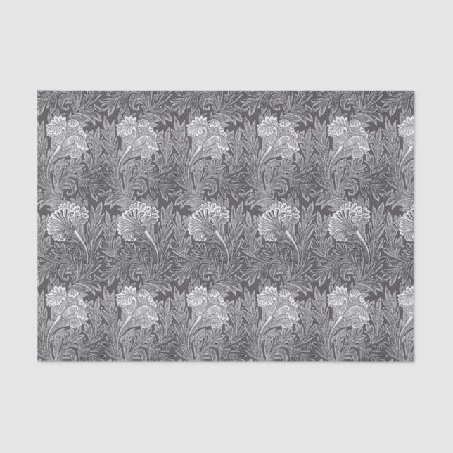 Jacobean Flower Damask, Grey / Grey and White Tissue Paper (Front)