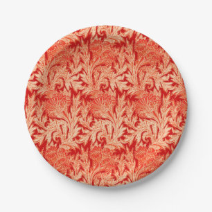 Jacobean Flower Damask, Mandarin and Light Orange Paper Plate