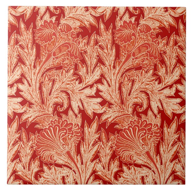 Jacobean Flower Damask, Mandarin and Light Orange Tile (Front)