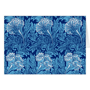 Jacobean Flower Damask, Navy, Sky Blue and White