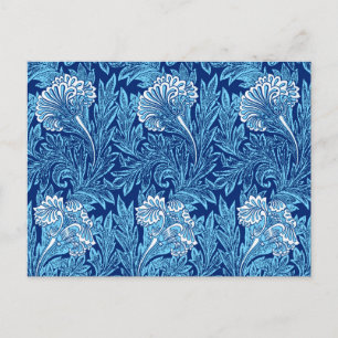 Jacobean Flower Damask, Navy, Sky Blue and White Postcard