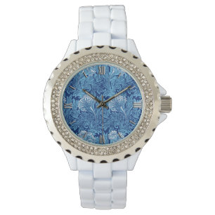 Jacobean Flower Damask, Navy, Sky Blue and White Watch