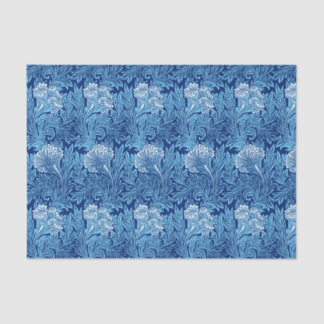 Jacobean Flower Damask, Sky Blue and White Tissue Paper (Front)