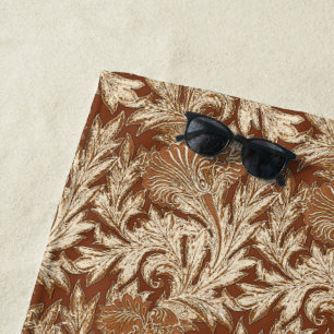 Jacobean Flower Damask, Taupe Tan and Cream Beach Towel