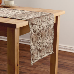 Jacobean Flower Damask, Taupe Tan and Cream Short Table Runner