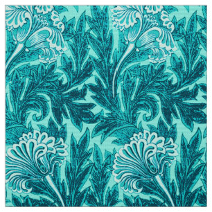 Jacobean Flower Damask, Turquoise and Teal Blue Fabric
