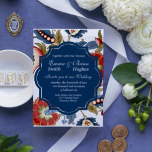 Jacobean red and blue Invitation