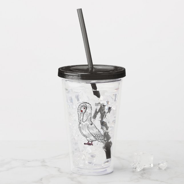 Jacobin pigeon bird cartoon illustration acrylic tumbler (Front Ice)