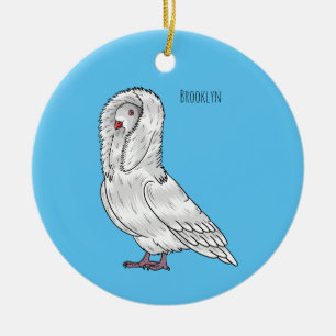 Jacobin pigeon bird cartoon illustration ceramic tree decoration