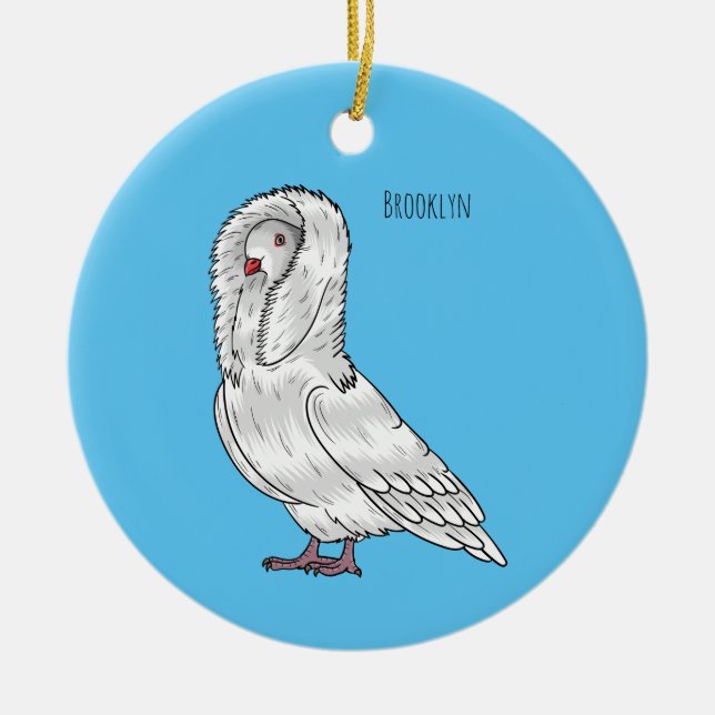 Jacobin pigeon bird cartoon illustration ceramic tree decoration (Front)